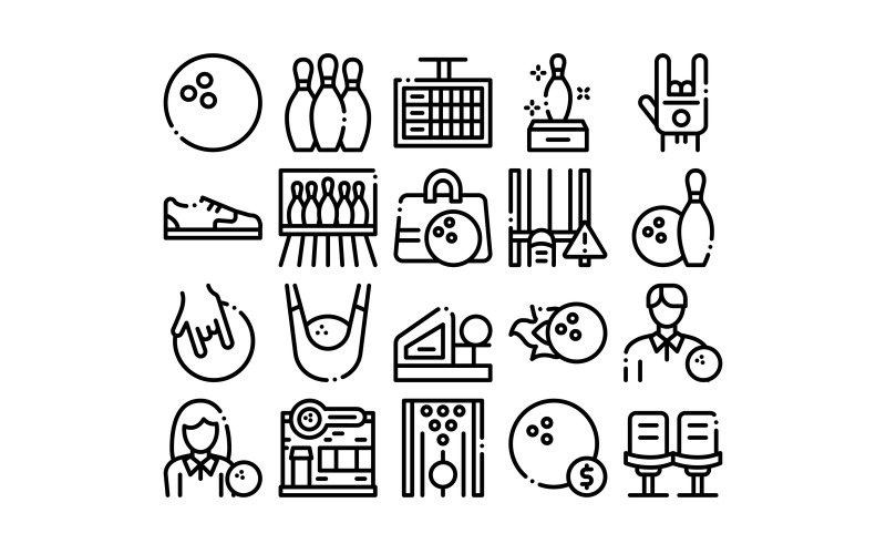 Download Набор иконок "Bowling Game Tools Collection Set Vector Icon" / Bowling Game Tools Collection Set Vector Icon - Набор иконок на тему game bowling,game,tools,collection,icons,set,vector,ball,skittle,building,stool,scoreboard,shoe,player,hand,gesture,concept,linear,pictograms,monochrome