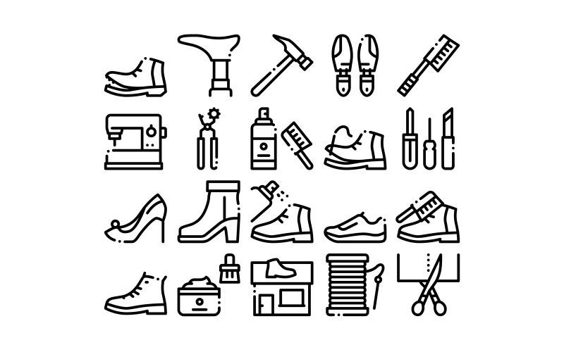 Butów Naprawa sprzętu kolekcja zestaw ikon wektorowych