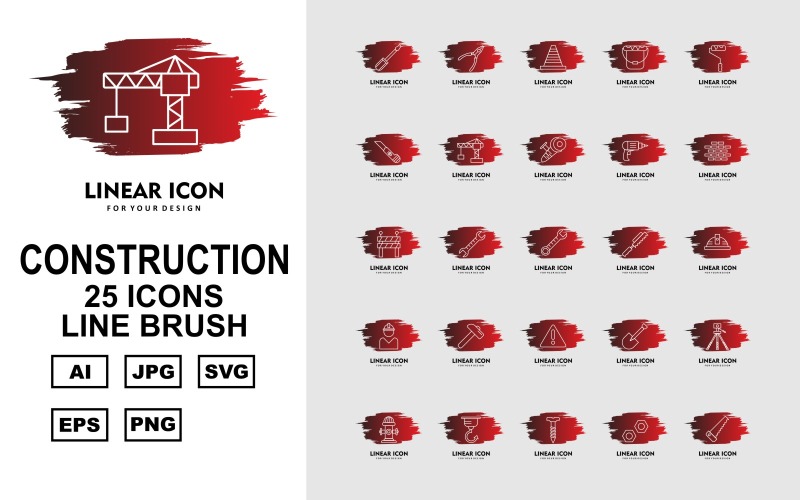 Conjunto de iconos de paquete de cepillo de línea de construcción premium 25