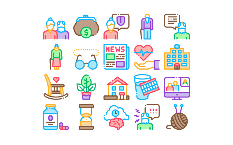 Download Набор иконок "Elder People Pensioner Collection Set Vector Icon" / Elder People Pensioner Collection Set Vector Icon - Набор иконок на тему people elder,people,pensioner,collection,icons,set,vector,thin,line,medicine,pills,glasses,hospital,newspaper,plant,concept,linear,pictograms,contour,illustrations