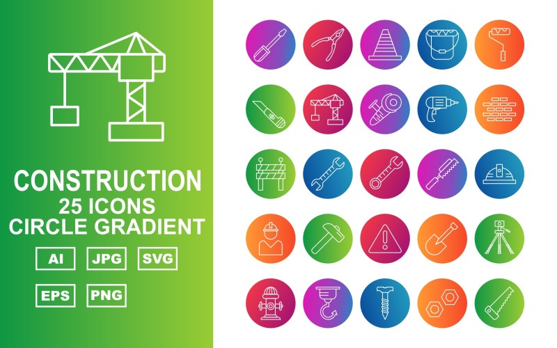 25 Iconset Premium Construction Circle Gradient Pack