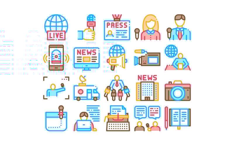 Download Набор иконок "Journalist Reporter Collection Set Vector Icon" / Journalist Reporter Collection Set Vector Icon - Набор иконок на тему text journalist,reporter,collection,icons,set,vector,thin,line,hand,microphone,video,photo,camera,press,live,news,concept,linear,pictograms,contour