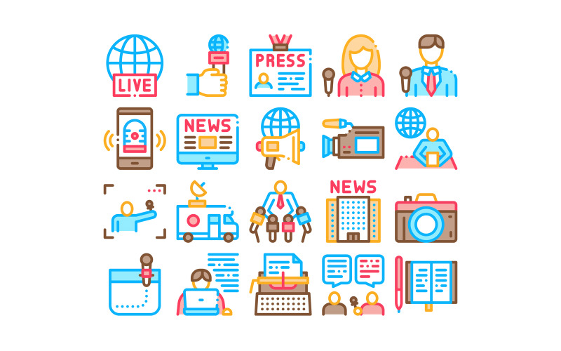 Journalist Verslaggever Collectie Set Vector Icon