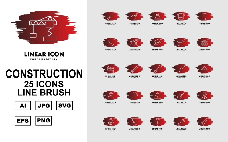 Набор из 25 кистей Premium Construction Line Brush Pack Icon Set