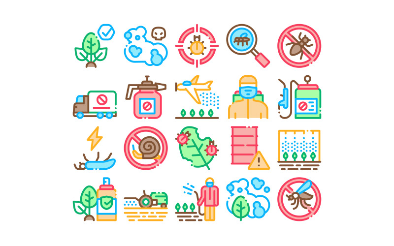 Pesticiden Chemische Collectie Set Vector Icon