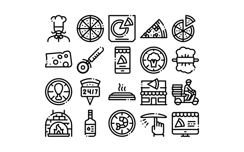 Пицца Вкусная Еда Коллекция Набор Векторный Icon