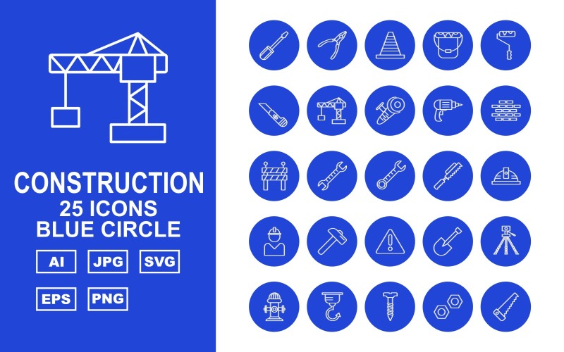 25 Premium Construction Blue Circle Iconset