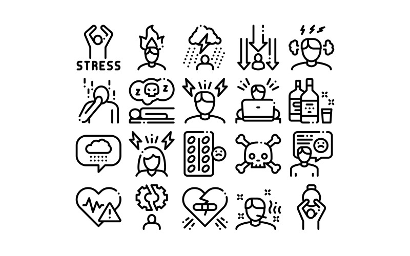 Stress och depression Collection Set Vector Icon