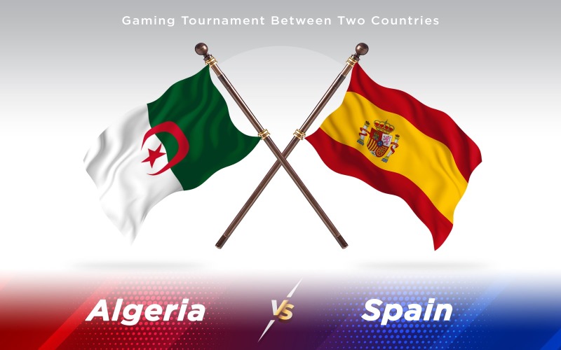 阿尔及利亚与西班牙两个国家的旗帜-光栅插图