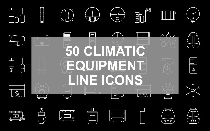 Download Набор иконок "50 Climatic Equipment Line Inverted Icon Set" / 50 Climatic Equipment Line Inverted Icon Set - Набор иконок на тему weather weather station,water heater,water boiler,valve,underfloor heating,towel dryer,thermostatic head,thermostat,thermo regulator,thermometer,temperature knob,temperature indicator,thankless water