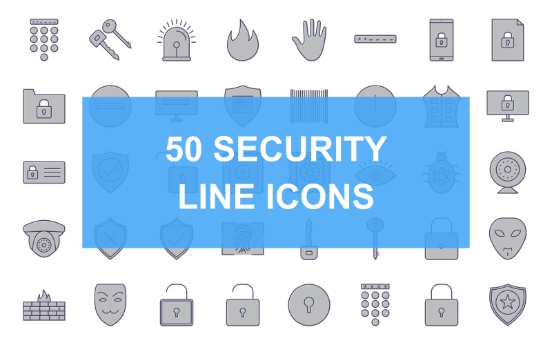 Conjunto de ícones preenchidos com 50 linhas de segurança
