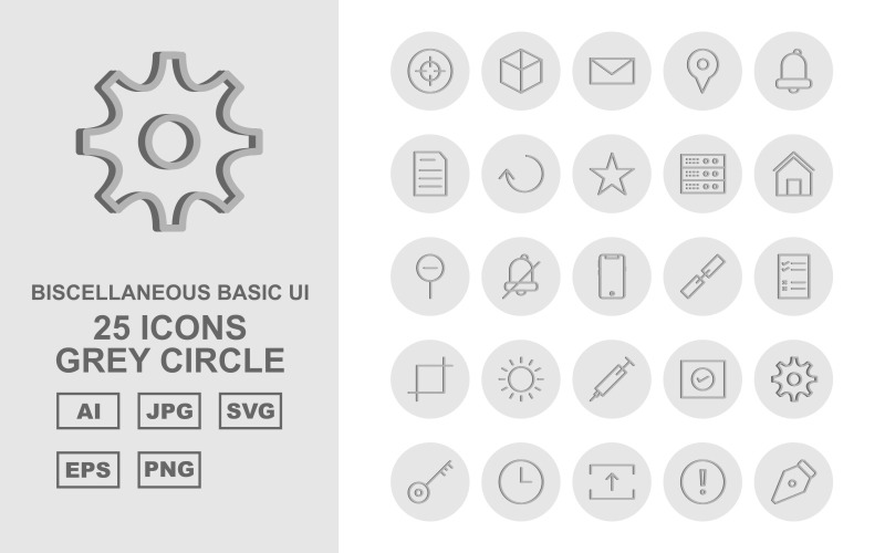 25 Conjunto de iconos de círculo gris Premium Varios