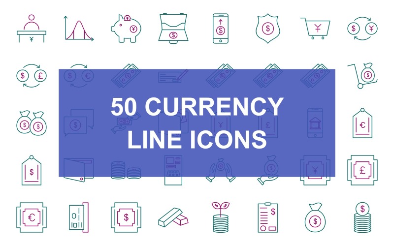 50 Currency Line Two Color Icon Set