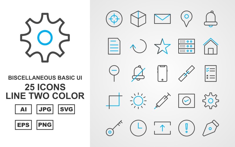 Download Набор иконок "25 Premium Miscellaneous Line Two Color Icon Set" / 25 Premium Miscellaneous Line Two Color Icon Set - Набор иконок на тему data design,arrow left,book,hosting web,setting,clock,upload,exclamation,pen,image,focus,enlarge,download,danger,floppy,next,eye,share,right,award