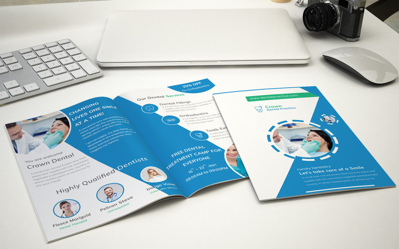 Download Фирменный стиль "Dentist Bifold Brochure - Corporate Identity Template" / Dentist Bifold Brochure - Corporate Identity Template - Фирменный стиль на тему графика a4,a5,a5x3,booklet,brochure,catalog,catalogue,doublesided,folder,halffold,mockups,print,psd,template,medical,dental,dentist