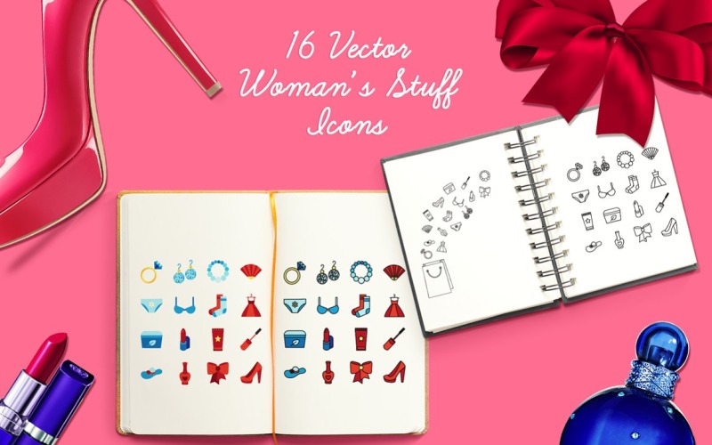 Download Pattern "Women's Stuff Icons Pattern" / Women's Stuff Icons Pattern - Pattern на тему графика wedding,feminine,poster,template,title,girly,fashion,heart,ink,vector,beauty,cosmetic,clothing,love,fabric,female,sale,flyer,ornament,star,jewelry,shop,decoration,flower,shopping,clothes,back