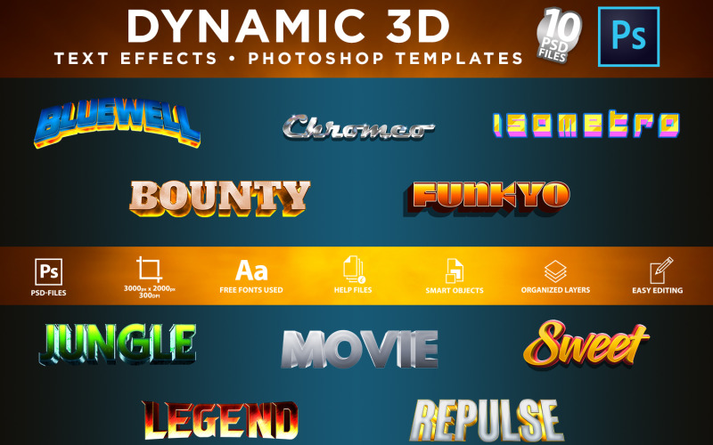 Download PSD шаблон "DYNAMIC 3D TEXT-STYLES | Text-Effects/Mockups | Package PSD Template" / DYNAMIC 3D TEXT-STYLES | Text-Effects/Mockups | Package PSD Template - PSD шаблон на тему дизайн art,design,epic,fanart,film,lettering,logo,movie,package,photoshop,psd,template,text effect,title treatment,cartoons,3d,dynamic,70s,seventees,futuristic