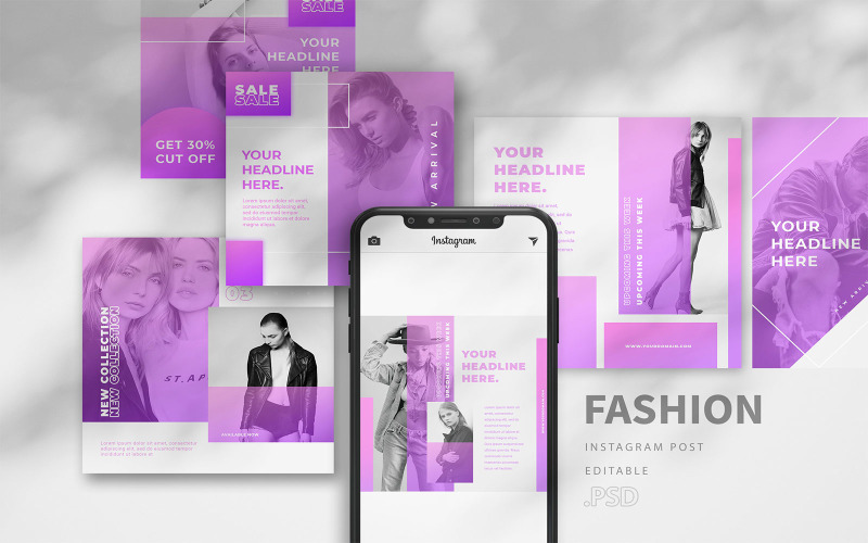 Download Шаблон для соцсетей "Fashion vol.01 - Instagram Post TY Social Media Template" / Fashion vol.01 - Instagram Post TY Social Media Template - Шаблон для соцсетей на тему графика instagram,post,feed,story,social,promotion,business,services,product,pack,company,sale,invitation,branding,apparel,purple,fashion,girl,woman