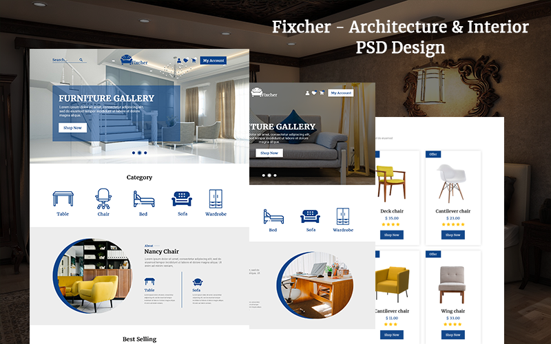 Fixcher - Arkitekturinredning PSD-mall