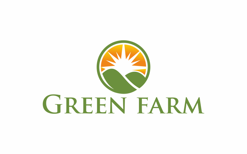 Download Шаблон логотипа "Green Farm Logo Template" / Green Farm Logo Template - Шаблон логотипа на тему графика farm,field,green,nature,rural,background,natural,grass,summer,fresh,farming,illustration,vector,organic,blue,farmland,sun,sunrise,logo,branding