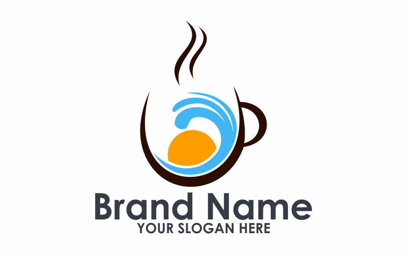 Download Шаблон логотипа "Beach Coffee Logo Template" / Beach Coffee Logo Template - Шаблон логотипа на тему графика beach,coffee,drink,cup,cafe,beverage,sea,summer,sky,vacation,ocean,water,sunset,caffeine,travel,hot,sunrise,restaurant,glass,milk