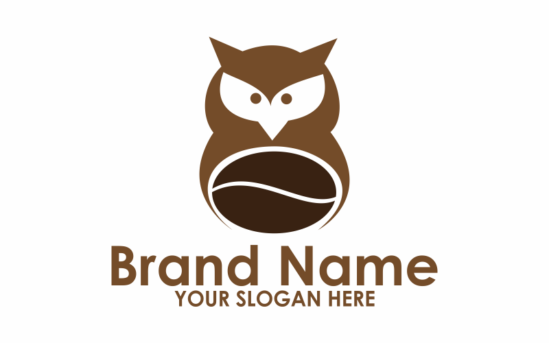 Кава Сова плоский логотип шаблон