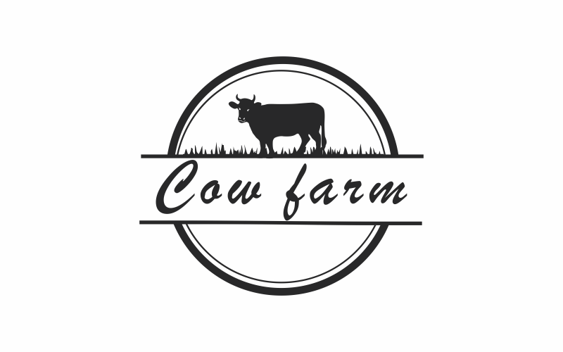 Download Шаблон логотипа "Cow Farm Logo Template" / Cow Farm Logo Template - Шаблон логотипа на тему графика farm,farming,animal,rural,livestock,countryside,farmland,landscape,nature,grass,country,pasture,black,green,standing,meat,natural,industrial,organic,graze