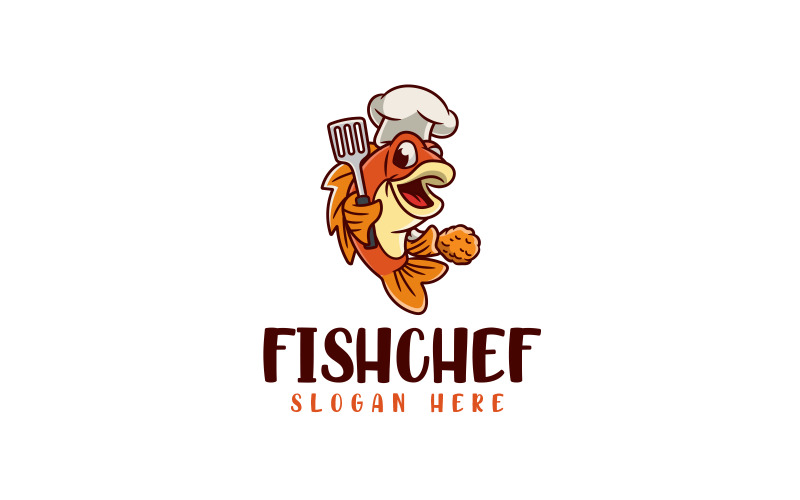 Download Шаблон логотипа "Fish Chef Logo" / Fish Chef Logo - Шаблон логотипа на тему графика fish,chef,fish cartoon,fish mascot,foodie,sea food,hotel,food truck,food blogger,cute fish,restaurant,marine,character,mascot,fish market,fish chef,cook,kitchen,fishing,identity