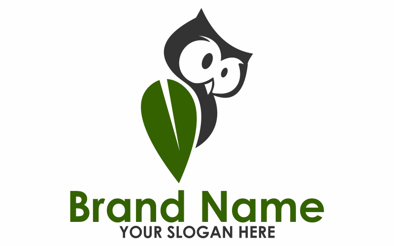 Modelo de logotipo plano de coruja verde