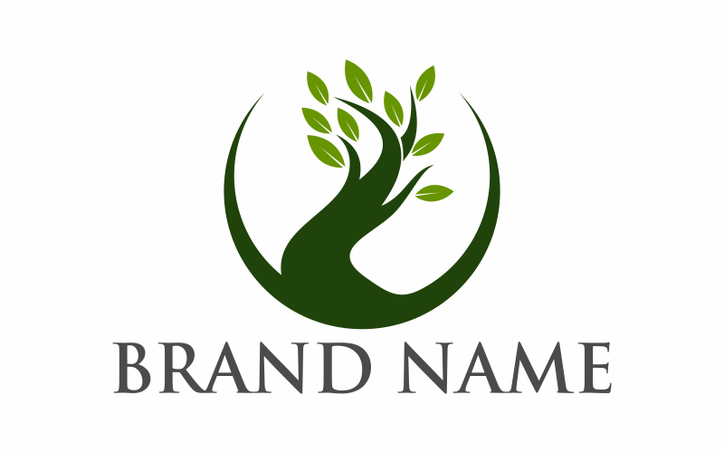 Modelo de logotipo plano de árvore verde