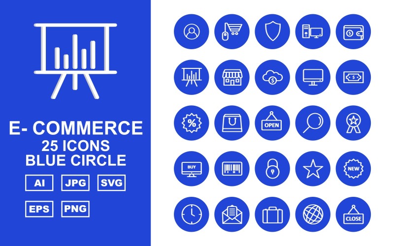 25 Conjunto de ícones do Blue Circle Pack de comércio eletrônico premium