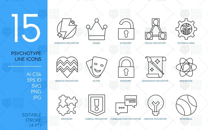 Download Набор иконок "Personality Psychotypes Line Icon Set" / Personality Psychotypes Line Icon Set - Набор иконок на тему science psychological,type,icon,set,temperament,flat,psychology,brain,vector,mental,health,template,sign,copy,vista,number,space,energetic,rational,communicative