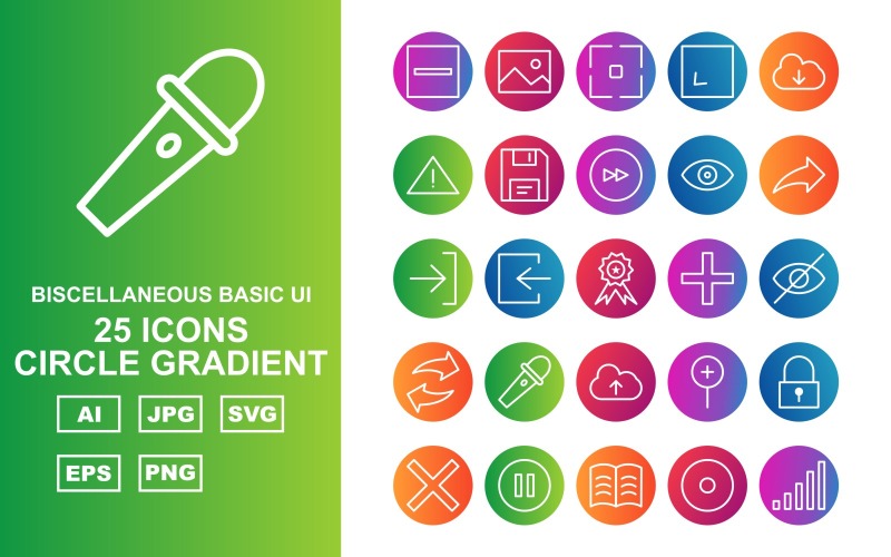 25 Premium diverse cirkelgradient Ikonuppsättning