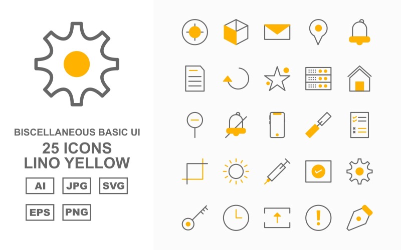 25 Premium diverse Lino Yellow Pack Ikonuppsättning