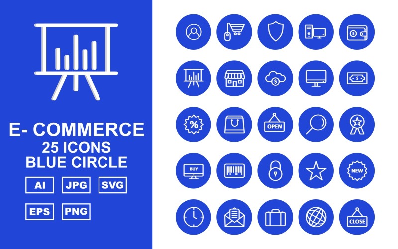 Download Набор иконок "25 Premium E-Commerce Blue Circle Pack Icon Set" / 25 Premium E-Commerce Blue Circle Pack Icon Set - Набор иконок на тему финансы user,shopping bag,briefcase,trolley,label tag,telephone,credit card,calculator,gift,mouse shopping,shield,computer,wallet,presentation,shop,cloud coin,lcd,currency note,percentage,open