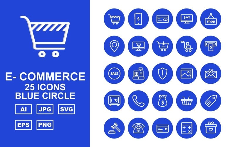 25 Premium E-Commerce Blue Circle Symbolset
