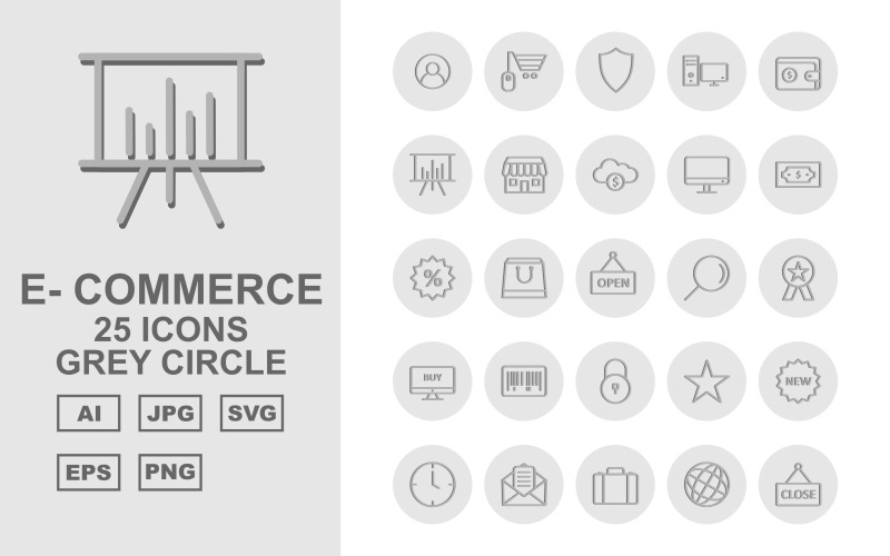 Download Набор иконок "25 Premium E-Commerce Grey Circle Icon Set" / 25 Premium E-Commerce Grey Circle Icon Set - Набор иконок на тему финансы user,shopping bag,briefcase,trolley,label tag,telephone,credit card,calculator,gift,mouse shopping,shield,computer,wallet,presentation,shop,cloud coin,lcd,currency note,percentage,open