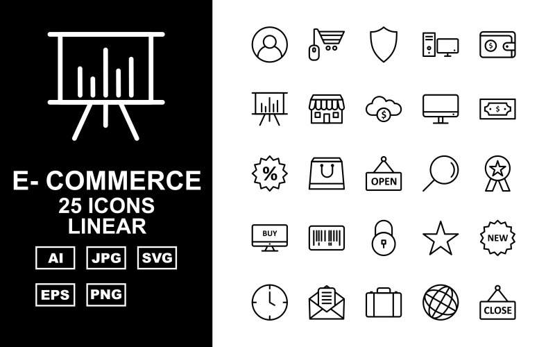 25 lineares Premium-E-Commerce-Icon-Set