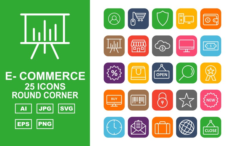 25 Premium E-Commerce Round Corner Icon Set - TemplateMonster