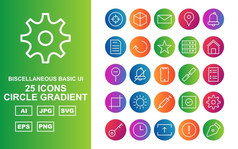 Download Набор иконок "25 Premium Miscellaneous Circle Gradient Pack Icon Set" / 25 Premium Miscellaneous Circle Gradient Pack Icon Set - Набор иконок на тему data design,arrow left,book,hosting web,setting,clock,upload,exclamation,pen,image,focus,enlarge,download,danger,floppy,next,eye,share,right,award