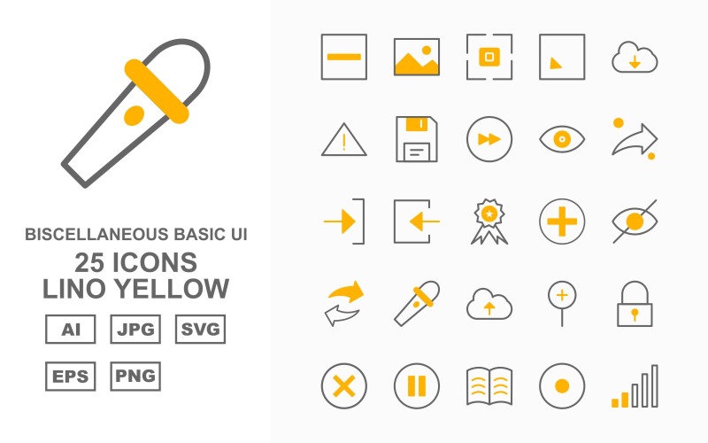 25 Premium Miscellaneous Lino Yellow Icon Set