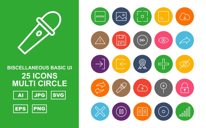 25 Premium Miscellaneous Multi Circle Icon Set