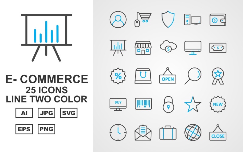 25 Set di icone a due colori della linea di e-commerce premium