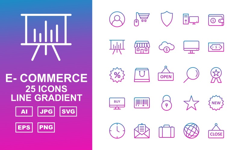 25 Set di icone a gradiente di linea premium e-commerce