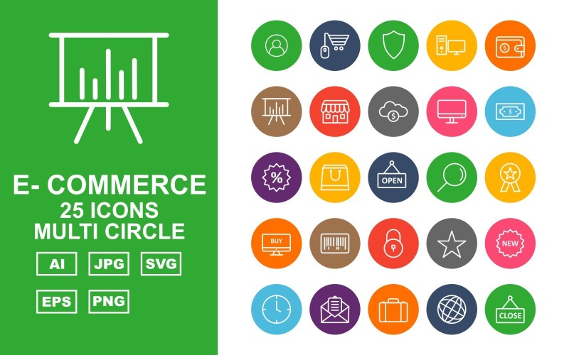 25 set di icone multi cerchio premium e-commerce