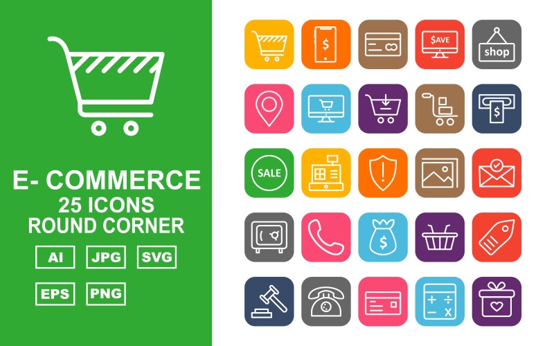25 set di icone premium e-commerce round corner pack