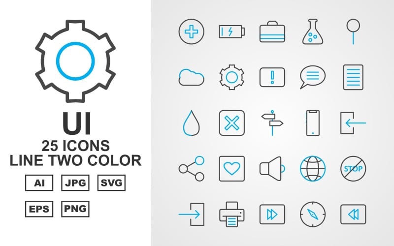 25 Set di icone Premium UI Line Two Color Pack