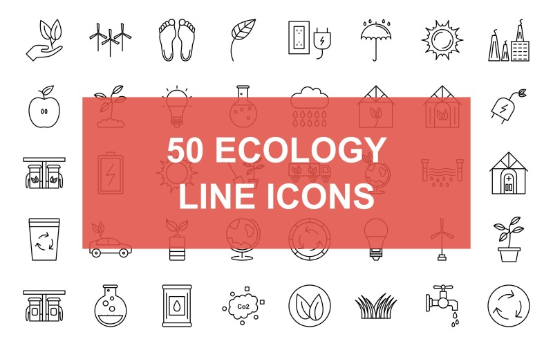 50 ecologie lijn zwarte pictogramserie