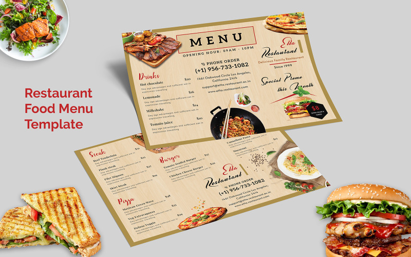 Menú de comida del restaurante (horizontal) - Plantilla de identidad corporativa