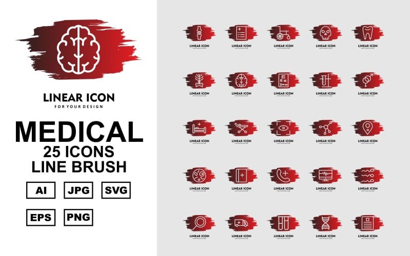 Download Набор иконок "25 Premium Medical Line Brush Icon Set" / 25 Premium Medical Line Brush Icon Set - Набор иконок на тему medical online check up,medical box,monitor,lab,birth,ambulance,tup test,dna,report,medicine,injection,medical bottle,weight,infuse,medical bag,hospital building,stethoscope,women cancer,medical repo